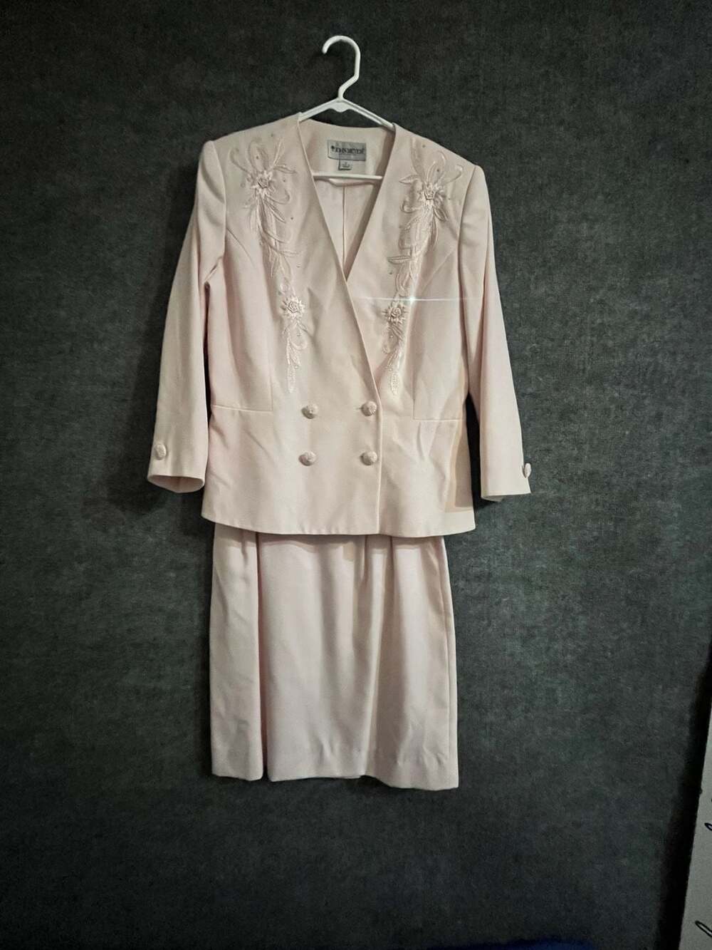 John Meyer of Norwich Pink Embroidered Beaded Blazer and Skirt Suit 003-125